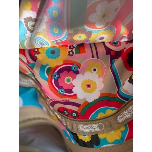 LeSportsac Deluxe Everyday Crossbody Bag Tan Nylon Adjustable Strap Jukebox Rare - Picture 8 of 12
